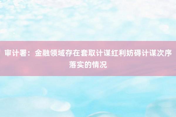 审计署：金融领域存在套取计谋红利妨碍计谋次序落实的情况